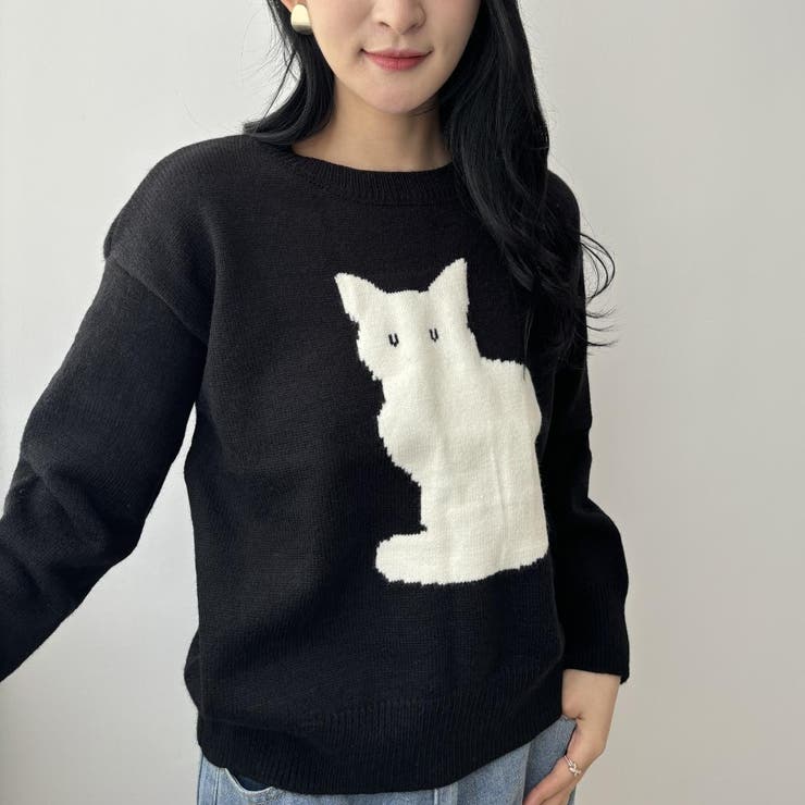 猫デザインのニット ニット トップス[品番：MSDL0003143