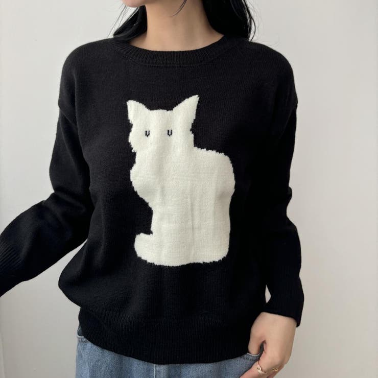 猫デザインのニット ニット トップス[品番：MSDL0003143