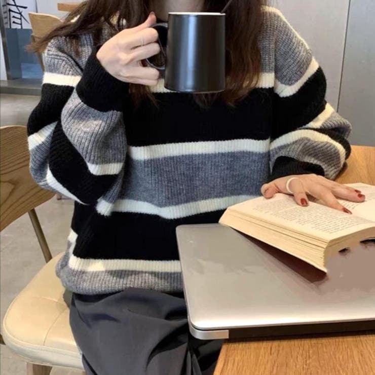 大人こなれ感満載で着回し力抜群のボーダー柄ニットセーター 厚手 冬 | maison de LATIR | 詳細画像2 