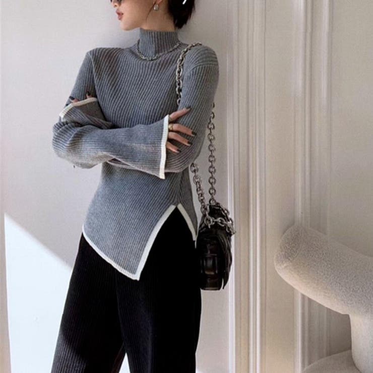 着るだけでオシャレ見えする袖フレアアシンメトリー配色ニット ニット セーター | maison de LATIR | 詳細画像3 