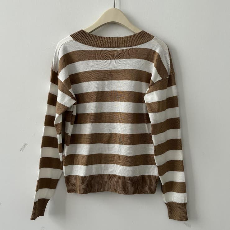 メリハリあるカラーリングでスッキリ決まるニットプルオーバー クロスオーバーVネッ… | maison de LATIR | 詳細画像6 