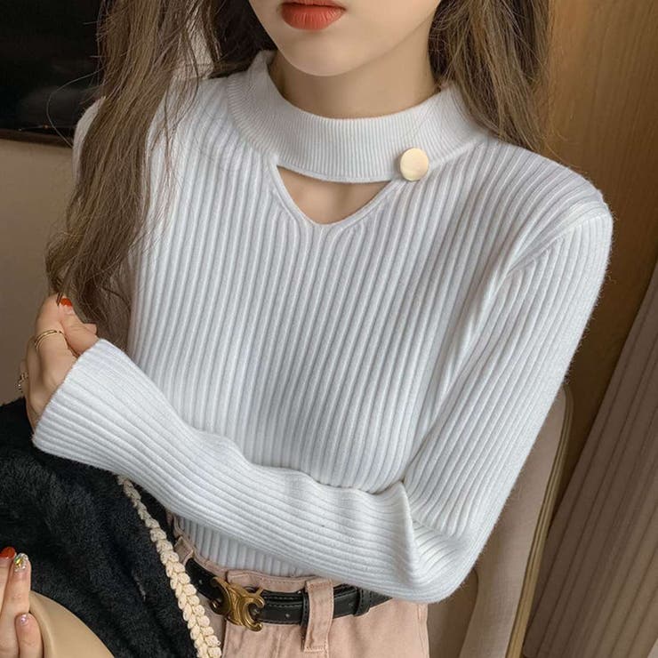 ホワイト | さりげない肌見せと上品さもあるデザインニット トップス プルオーバー | maison de LATIR