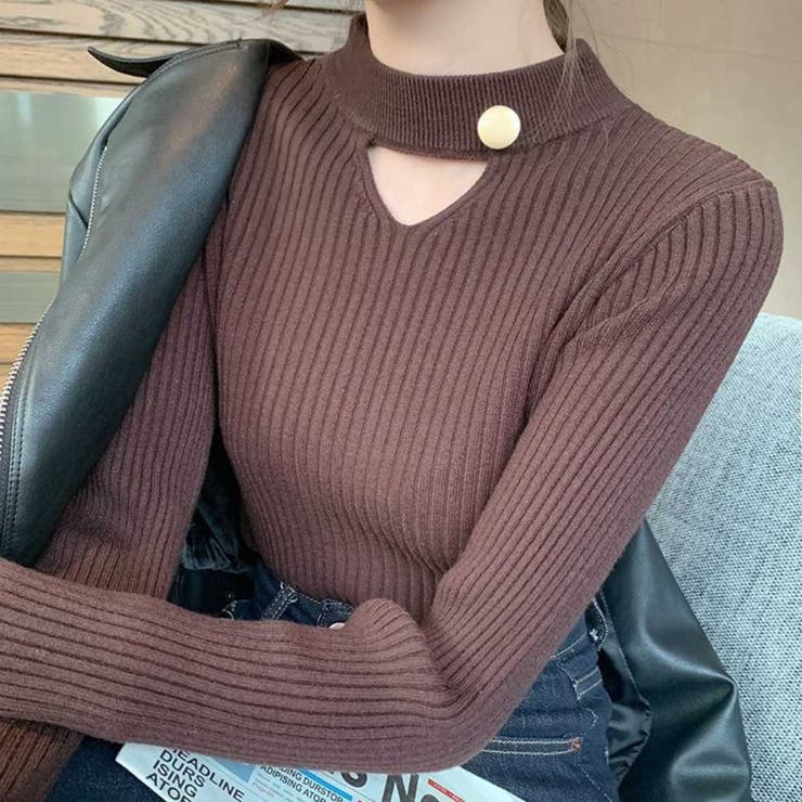 ブラウン | さりげない肌見せと上品さもあるデザインニット トップス プルオーバー | maison de LATIR