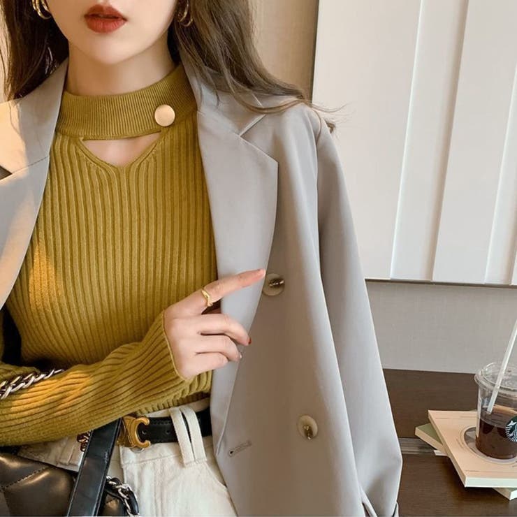 マスタード | さりげない肌見せと上品さもあるデザインニット トップス プルオーバー | maison de LATIR