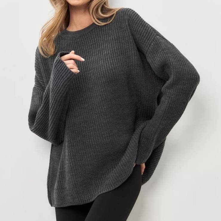 グレー | ルーズシルエット 畦編みアクリルニット ソフトコットンタッチ | maison de LATIR