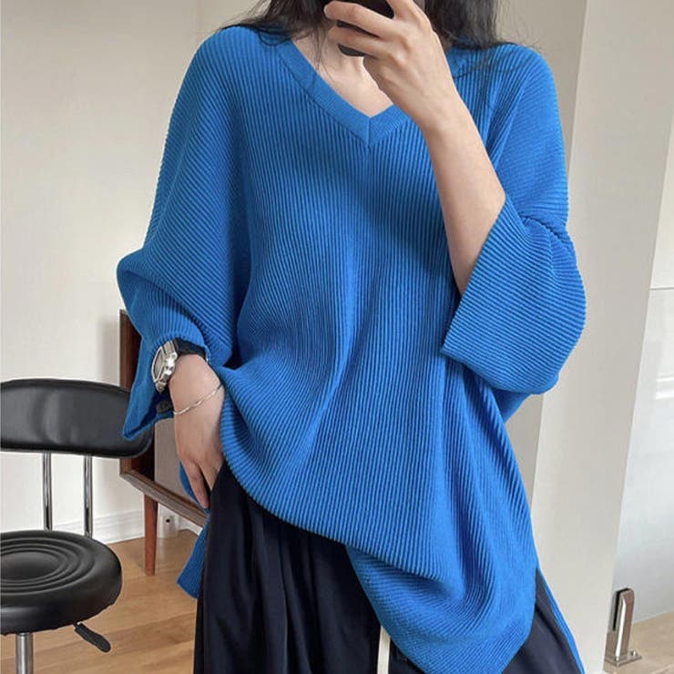 ブルー | デイリーに着たくなる抜け感のあるプルオーバー トップス サマーニット | maison de LATIR