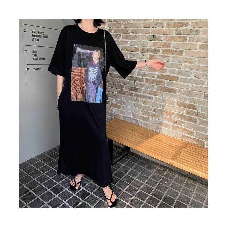 トレンドのグラフィックプリントが目を惹くカットワンピースカジュアルラフかわいい流行り夏半袖Tシャツワンピカットソー韓国