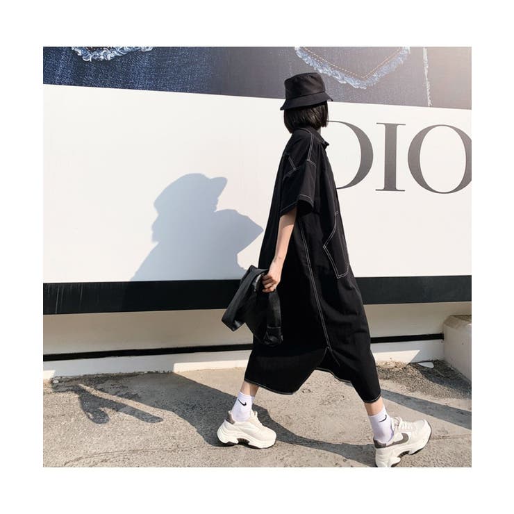 オシャレなワークシャツワンピース カジュアル プルオーバー