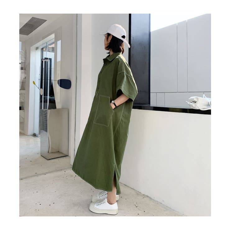 オシャレなワークシャツワンピース カジュアル プルオーバー