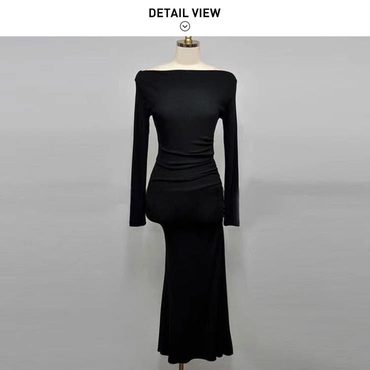 上品シルエット程よくボディラインに沿うオフショルフレアワンピース ロング丈 長袖 | maison de LATIR | 詳細画像7 