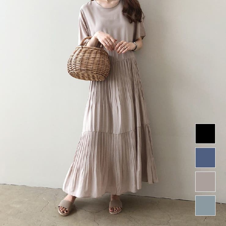 幅広いシーンで活躍間違いなし！ティアードプリーツワンピース ソリッドカラー | maison de LATIR | 詳細画像1 