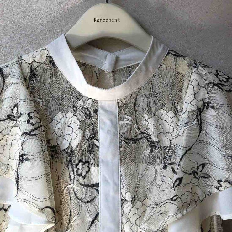 華奢見え抜群！可憐なフリルスリーブレースワンピース ベージュ フラワーモチーフ刺繍 | maison de LATIR | 詳細画像8 