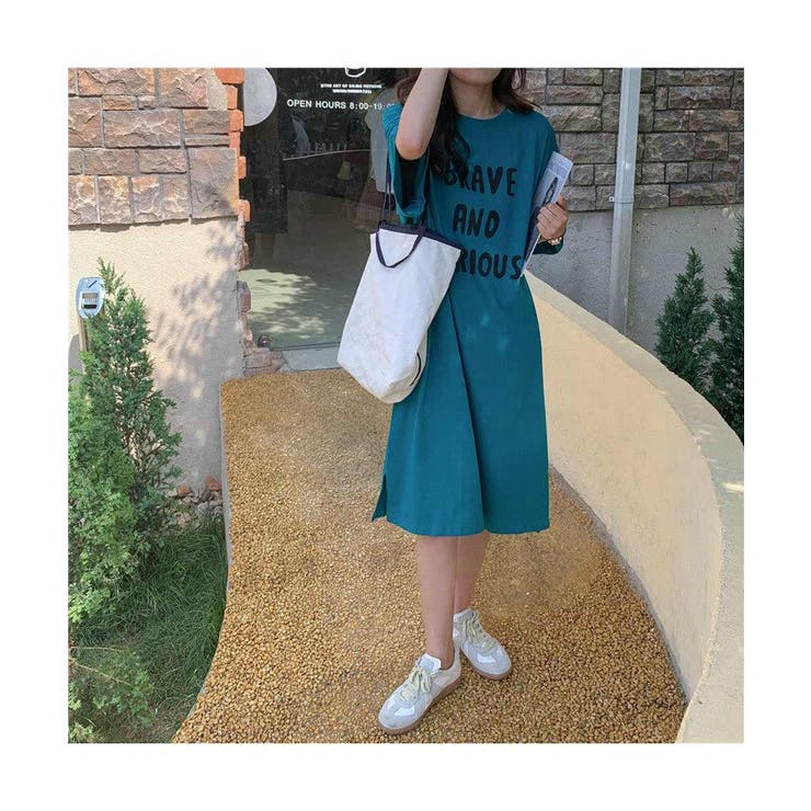 1枚でラフに着られるフロントプリントTシャツワンピース 裾スリット 半袖 | maison de LATIR | 詳細画像8 