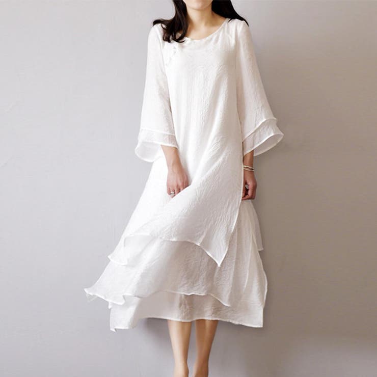程よいリラックス感のあるレイヤード風シフォンワンピース コットン リネン | maison de LATIR | 詳細画像3 