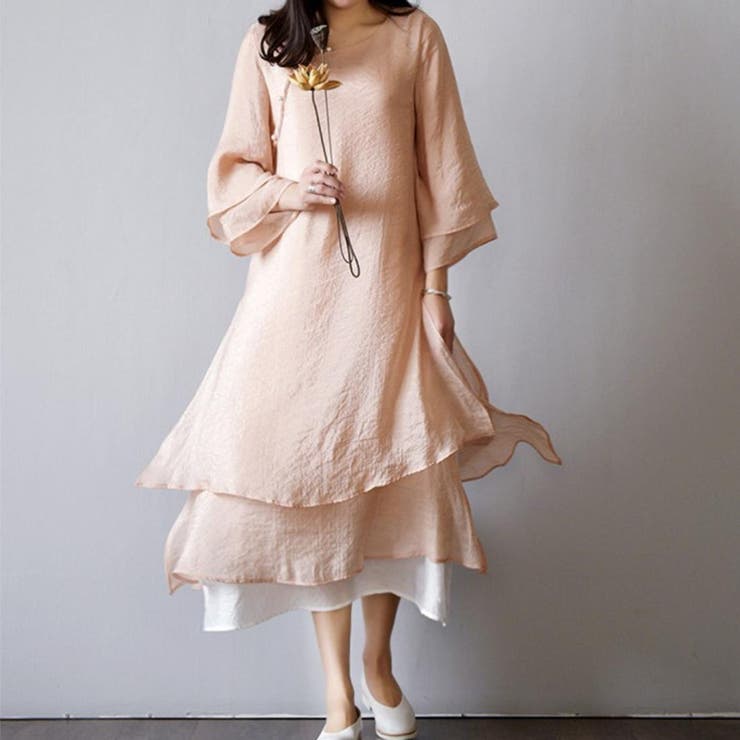 程よいリラックス感のあるレイヤード風シフォンワンピース コットン リネン | maison de LATIR | 詳細画像4 