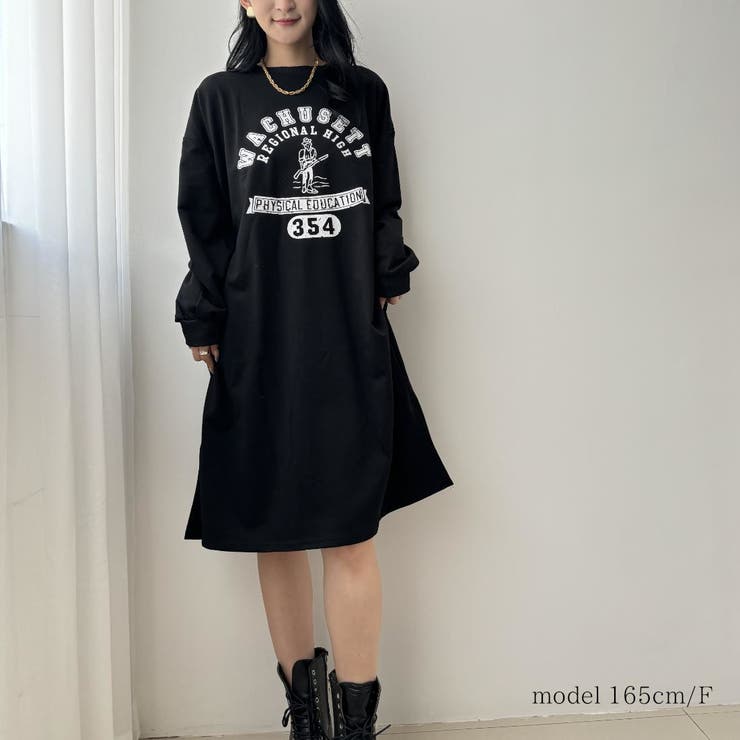 大人カジュアルビッグロゴスウェットワンピース ドレス トレーナー