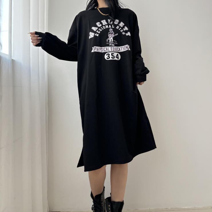 大人カジュアルビッグロゴスウェットワンピース ドレス トレーナー