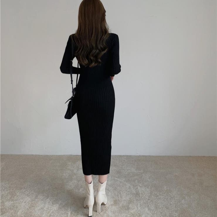 柔らかい風合いで心地よく綺麗にフィットするリブニットワンピース Vネック | maison de LATIR | 詳細画像4 