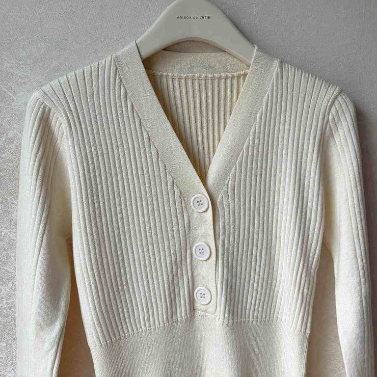 柔らかい風合いで心地よく綺麗にフィットするリブニットワンピース Vネック | maison de LATIR | 詳細画像12 