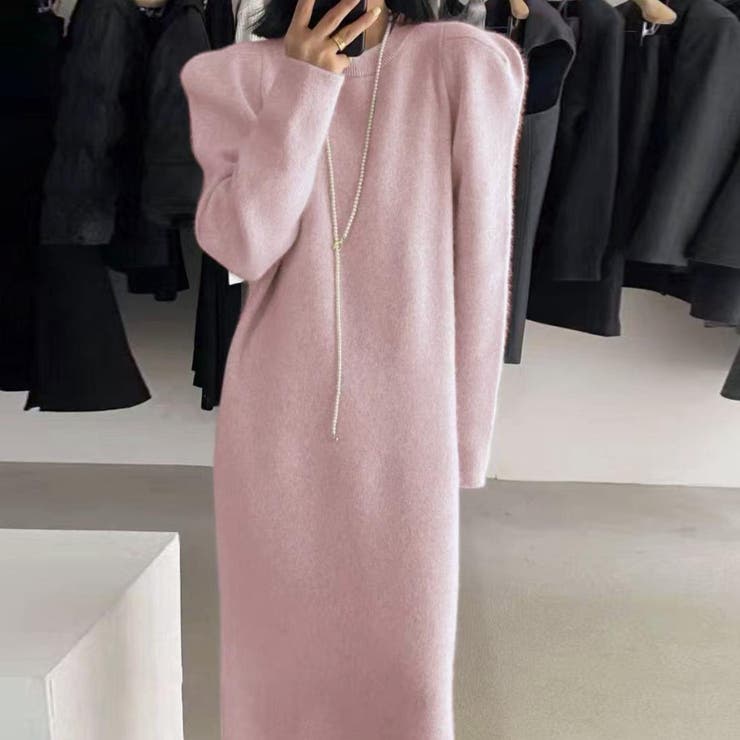 ピンク | ストレスフリーな着心地のパフスリーブニットワンピース ロングワンピース | maison de LATIR