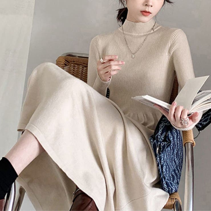 ベージュ | 上品さとトレンドを兼ね備えたニットワンピース オフィス オフィスカジュアル | maison de LATIR