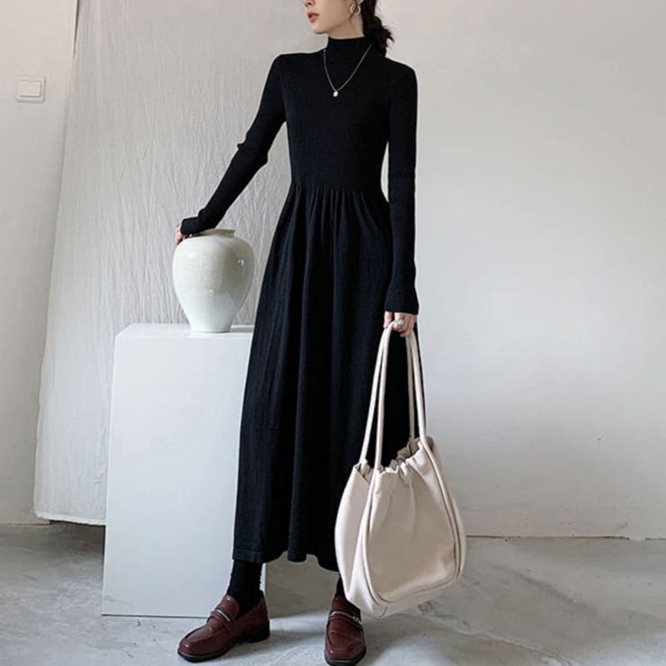 ブラック | 上品さとトレンドを兼ね備えたニットワンピース オフィス オフィスカジュアル | maison de LATIR