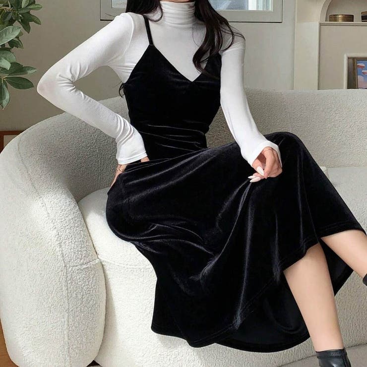 重ね着で楽しむ、ほどよいセクシーなベロアキャミロングワンピース オフィス | maison de LATIR | 詳細画像5 