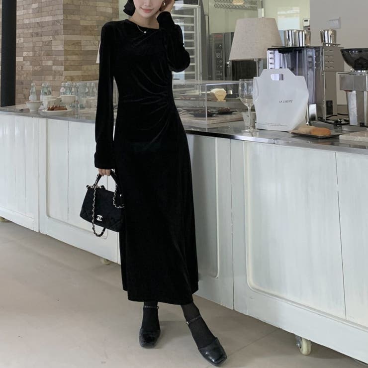 大人の上品さ引き立つベロアロングワンピース オフィス オフィスカジュアル | maison de LATIR | 詳細画像2 