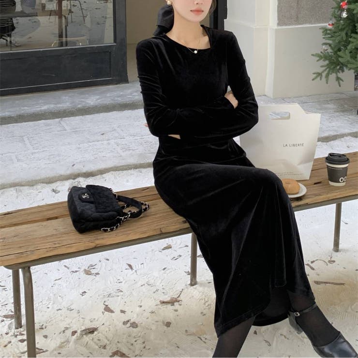 大人の上品さ引き立つベロアロングワンピース オフィス オフィスカジュアル | maison de LATIR | 詳細画像4 