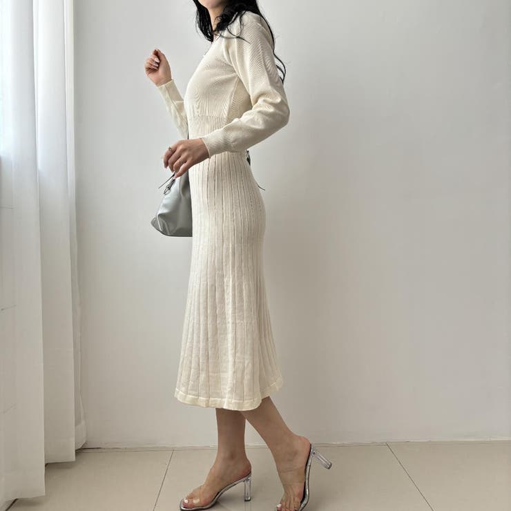 程よいフィット感で心地よいニットロングワンピース ロング