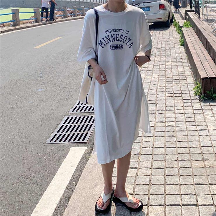 大人カジュアルで春から着こなせるロゴワンピース 膝丈 プリントTシャツ | maison de LATIR | 詳細画像3 
