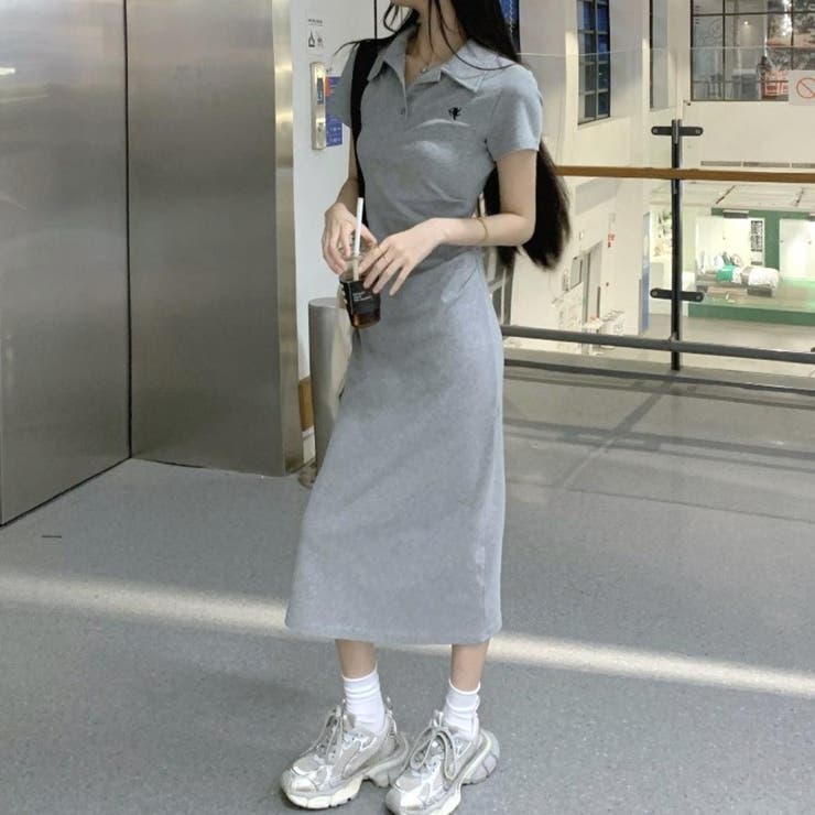 グレー | デイリーにちょうどいい軽やかワンピース ポロシャツ ワンピース | maison de LATIR