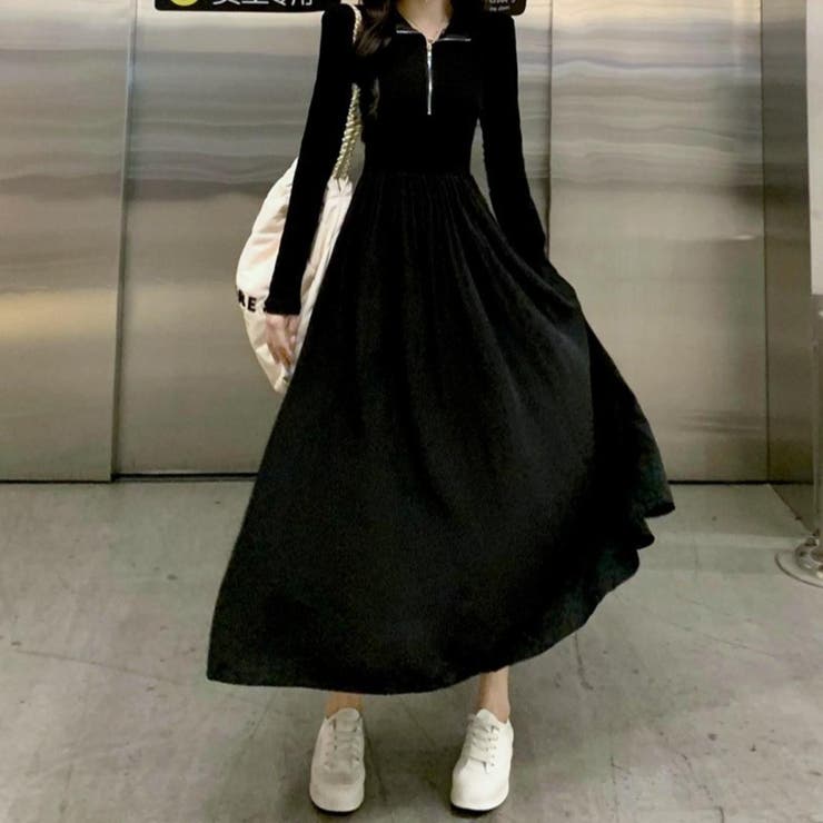 ハーフジップで首元アレンジ可能な長袖ワンピース クルーネック Vネック | maison de LATIR | 詳細画像6 