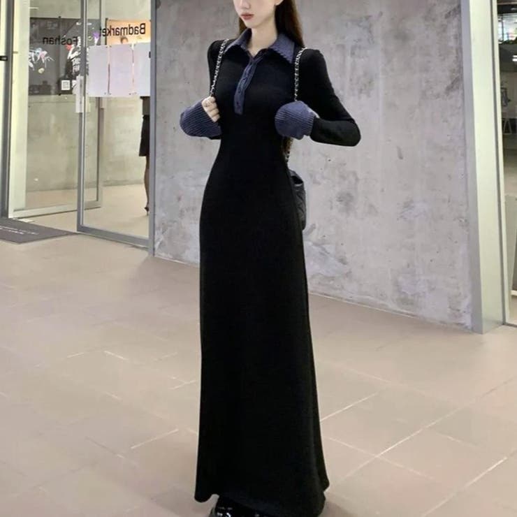 華やかに彩る大人可愛いバイカラー異素材切替ニットワンピース ワンピース オフィス | maison de LATIR | 詳細画像9 