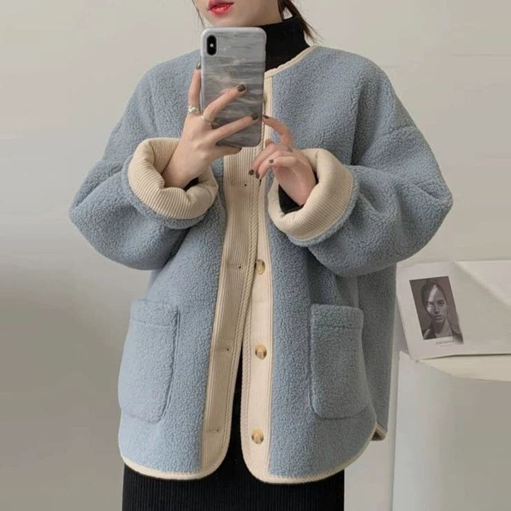 ブルー | 秋冬あったか可愛いボアジャケット アウター コート | maison de LATIR