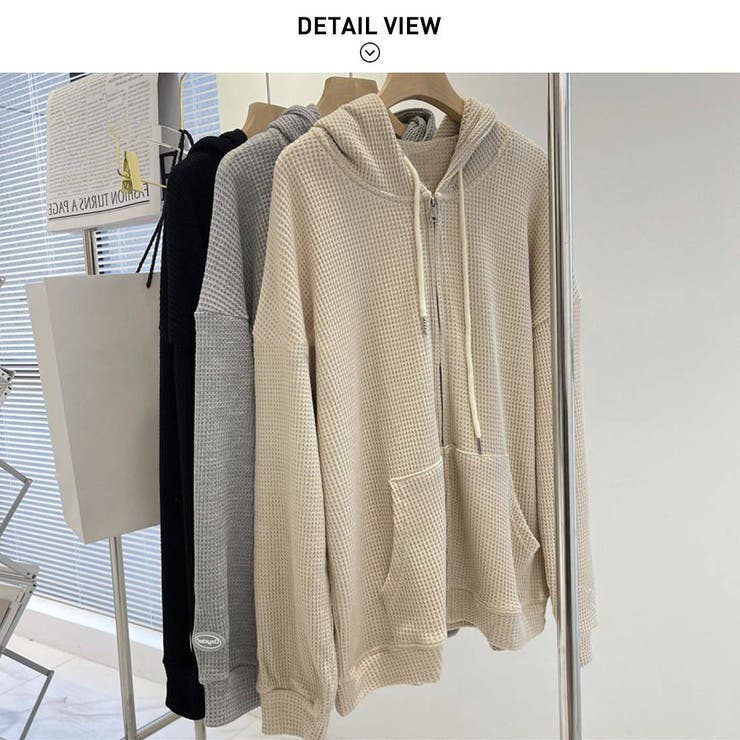 ワッフルジップパーカー パーカー フーディー[品番:MSDL0003109 ワッフルジップパーカー パーカー フーディー[品番:MSDL0003109