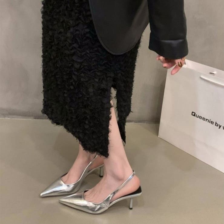 シルバー | オフィスシーンにおすすめ！バックストラップ7cmヒールパンプス ポインテッドトゥ… | maison de LATIR