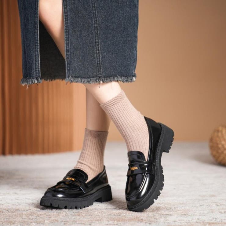 ブラック | 上品で歩きやすい旬の厚底ローファー シューズ 靴 | maison de LATIR