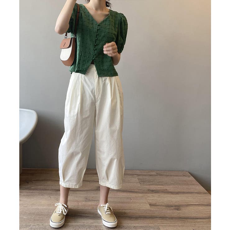 八分丈がポイントのバナナパンツクロップドパンツハイウエスト華奢見え夏夏秋お洒落かわいい
