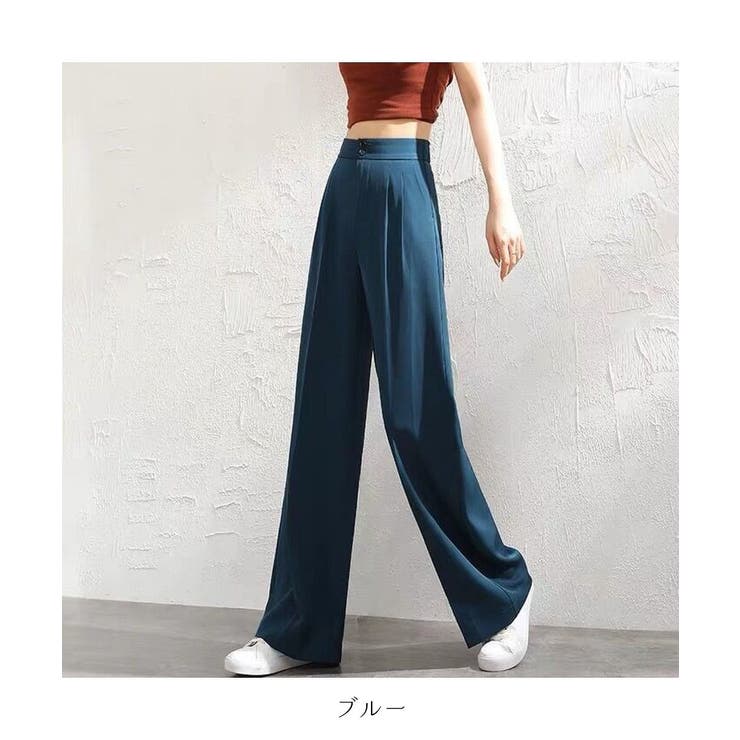 ドレープ感がオシャレなストレートワイドパンツ 冬 ハイウエスト