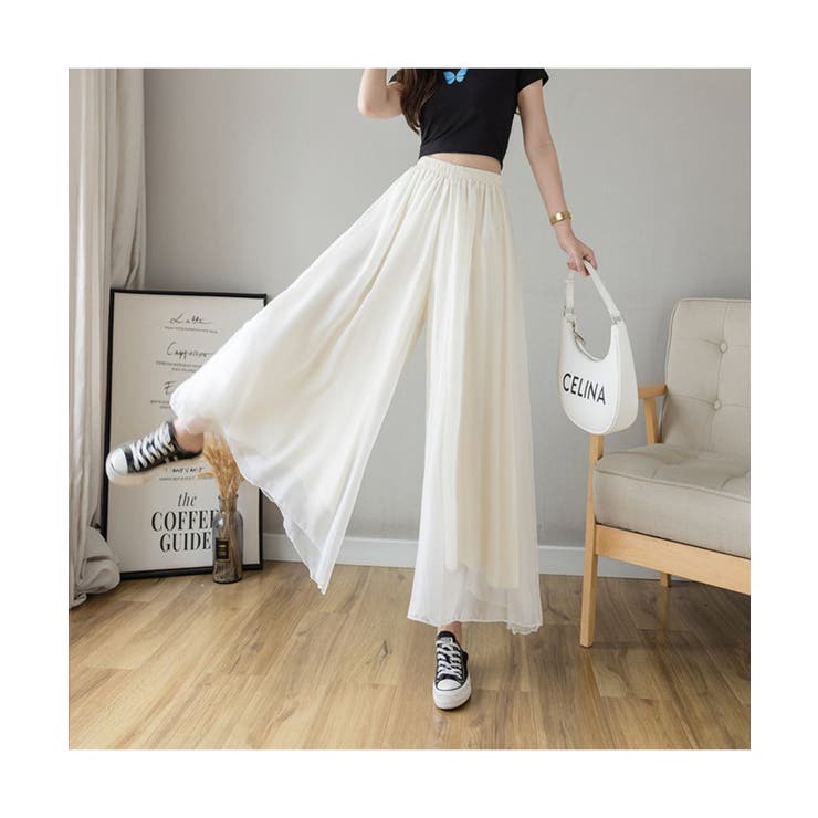 動くたびにヒラッと揺れる大人なシフォンフレアパンツ 女性らしい ロング丈 | maison de LATIR | 詳細画像8 