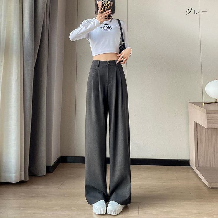 グレー | 脚長効果が嬉しい美シルエットなハイウエストワイドパンツ 美脚 脚長 | maison de LATIR