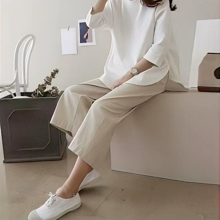 ベージュ | さらっと上品なイージーパンツ クロップド丈 ストレート | maison de LATIR