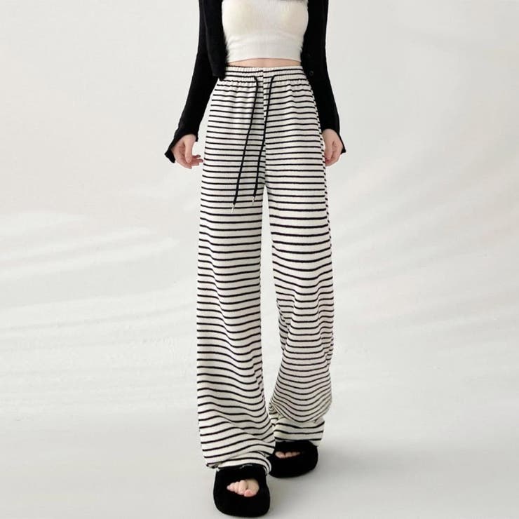 タオル生地でリラクシーなボーダーワイドパンツ ボトム ボーダー柄 | maison de LATIR | 詳細画像3 