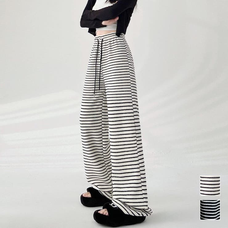 タオル生地でリラクシーなボーダーワイドパンツ ボトム ボーダー柄 | maison de LATIR | 詳細画像1 