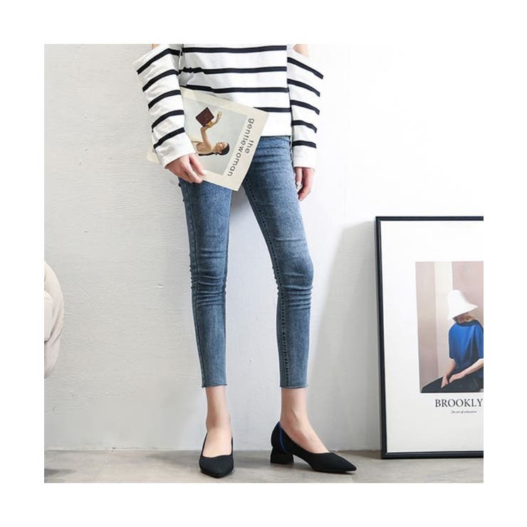 カラーステッチが可愛いウーブンミッドヒールパンプス ポインテッドトゥ 太いヒール | maison de LATIR | 詳細画像5 