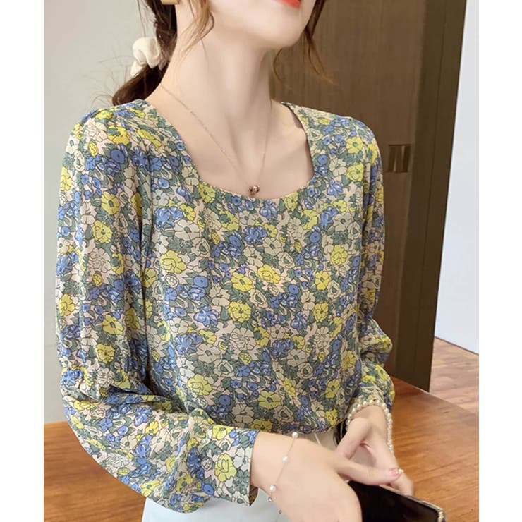 一点限り　littlecottonclothes 新品未使用　花柄ブラウス 花柄スクエアネックブラウス 花柄ブラウス ブラウス[品番