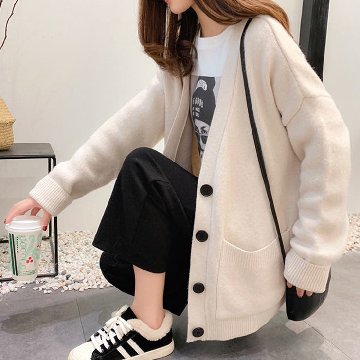 ゆったり感が可愛いルーズシルエットニットカーディガン ルーズ