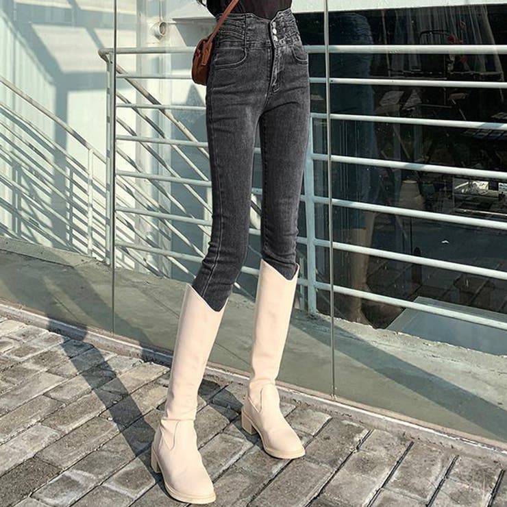 ウォッシュブラック | ウエストinがお洒落なハイウエストタイトジーンズ デニム スキニーパンツ | maison de LATIR