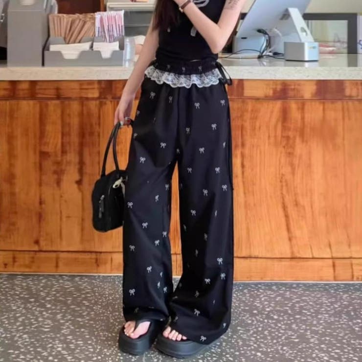 ゆるっと楽ちん、フェミニンなリボン柄パンツ。ルームウェア レディース パジャマ | maison de LATIR | 詳細画像2 